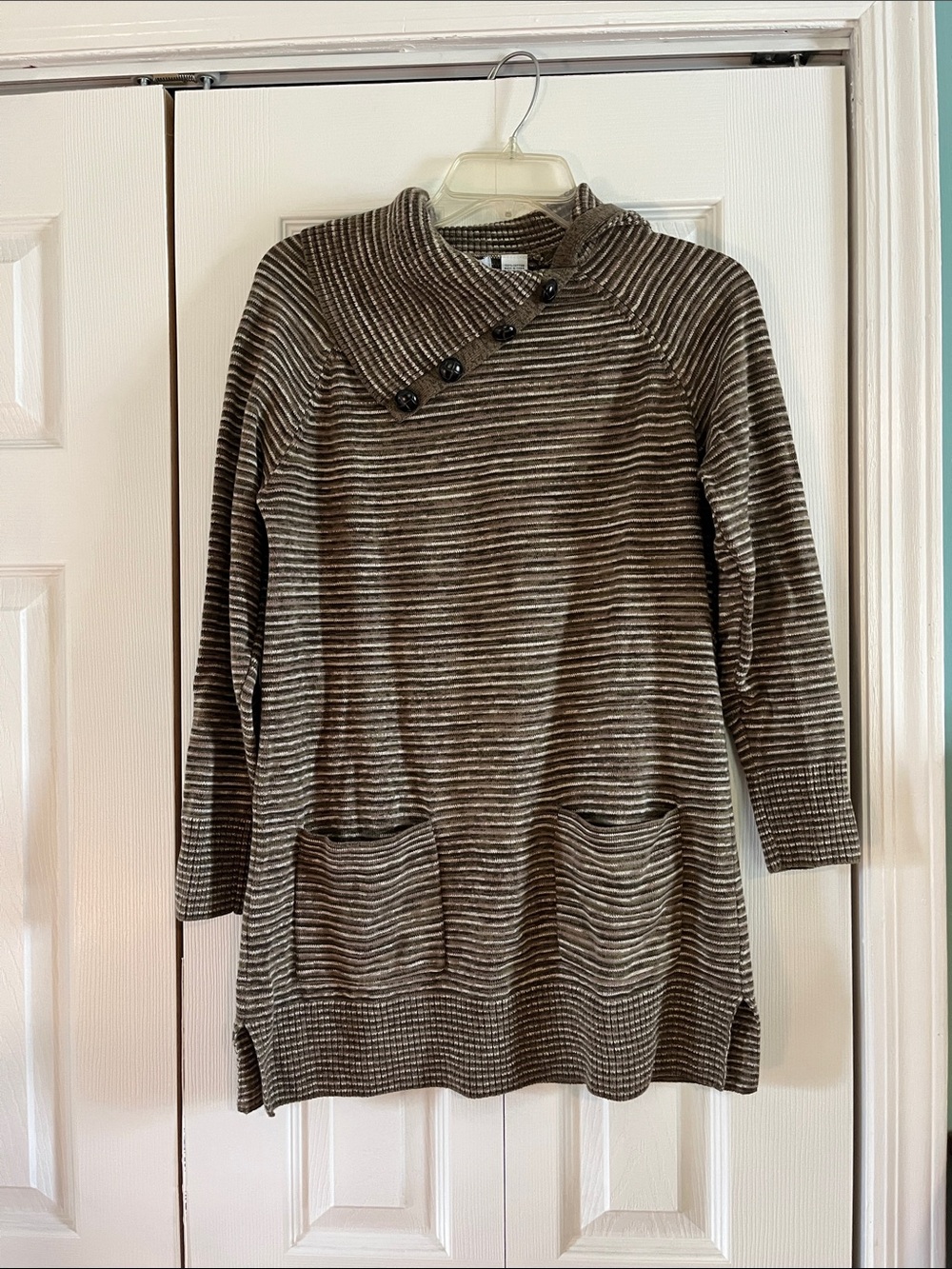eight eight eight Brown & Cream Striped Button-Neck Sweater